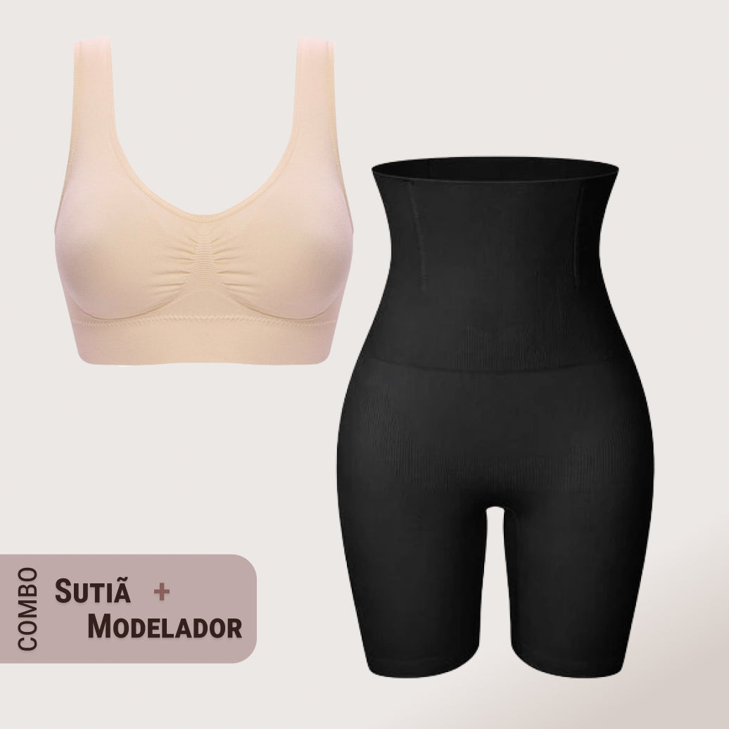 Combo: Short Modelador Slim Pro+ Sutiã Equilíbrio Fit